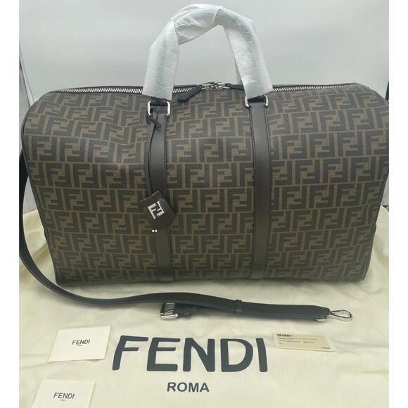 FENDI LARGE FF SHOULDER DUFFLE TRAVEL BOSTON BAG TOTE AUTHENTIC! - Picture 3 of 16